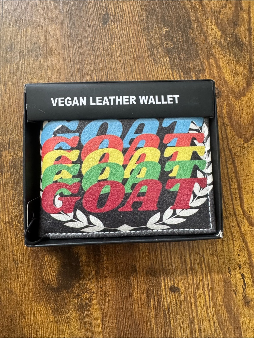 GOAT Vegan Leather‎ Bifold Wallet Multicolor Graphic Double Sided NIB
